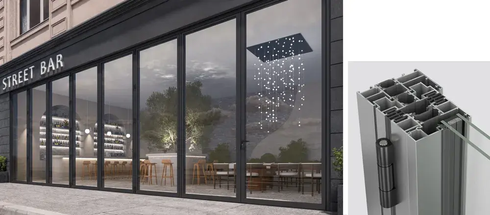 7 sashes + 1 door with an inward opening